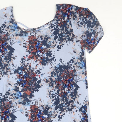 Next Womens Blue Geometric Polyester A-Line Size 12 Round Neck Pullover