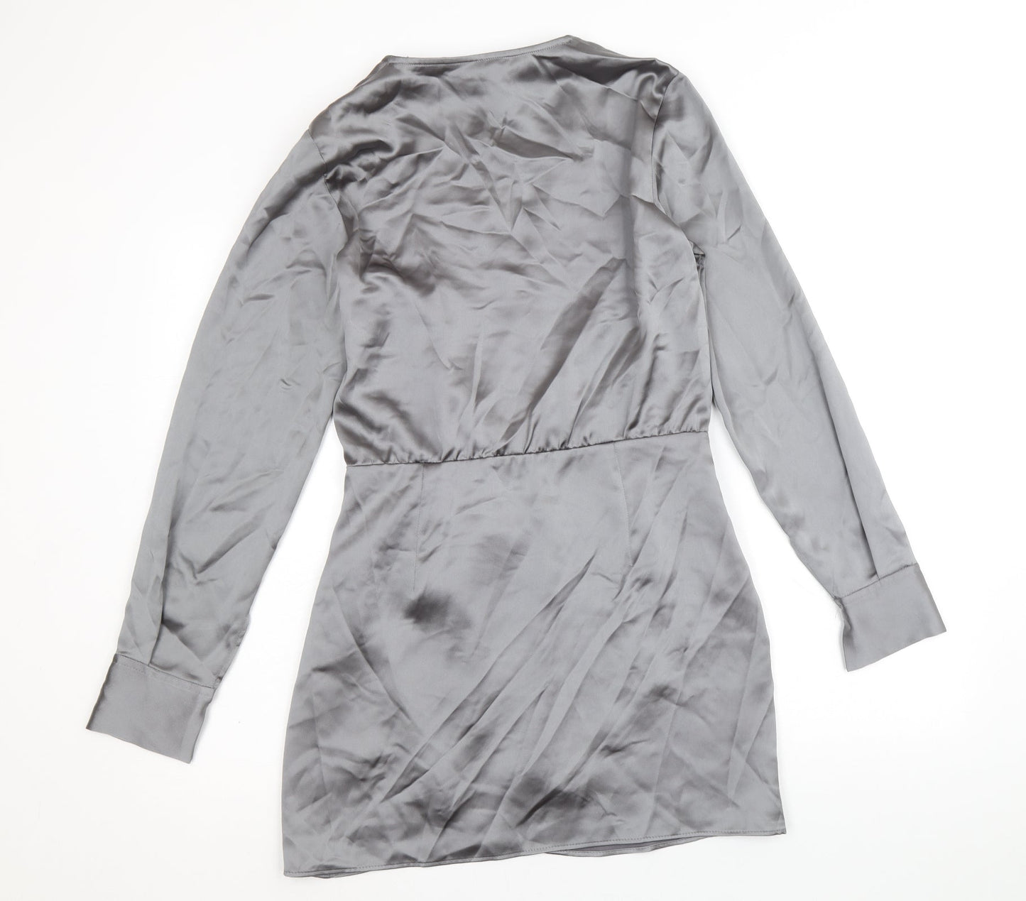 Zara Womens Silver Polyester Shirt Dress Size M V-Neck Zip