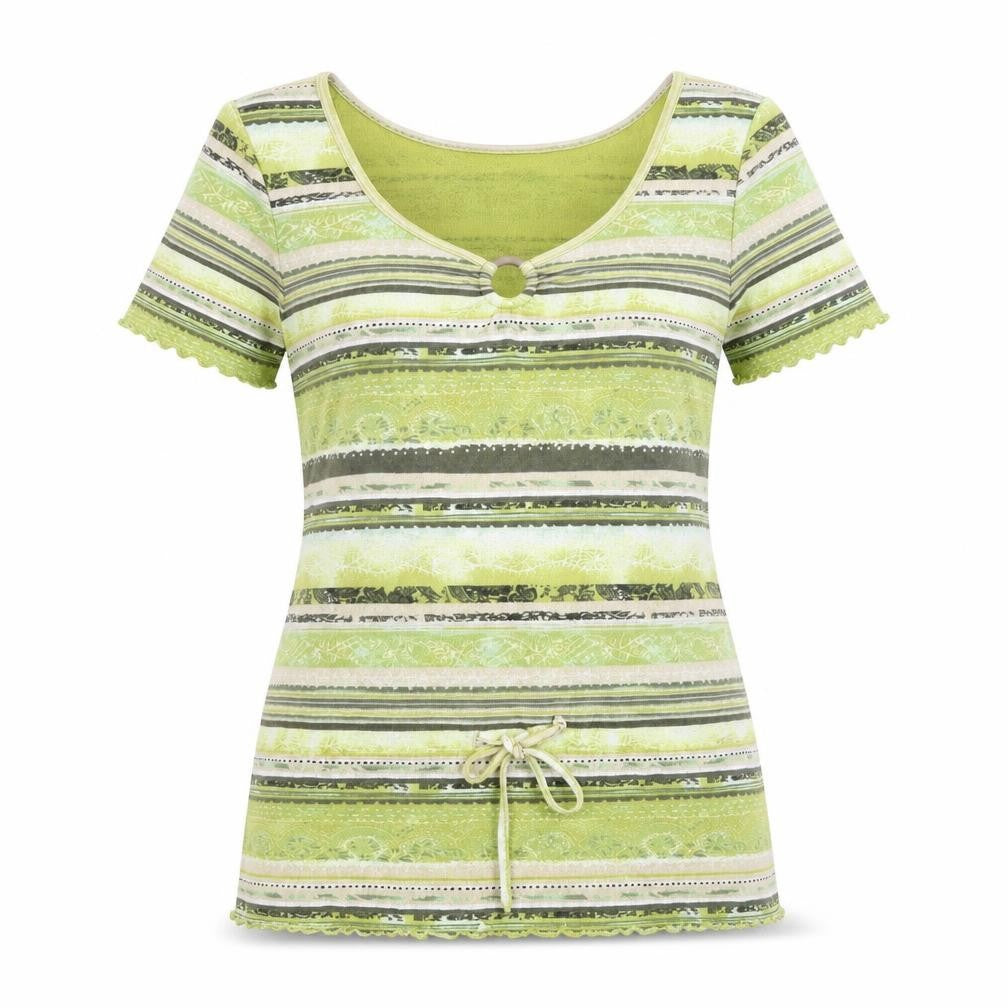 Via Appia Womens Green Geometric Polyester Basic T-Shirt Size 14 Square Neck - Ring Detail