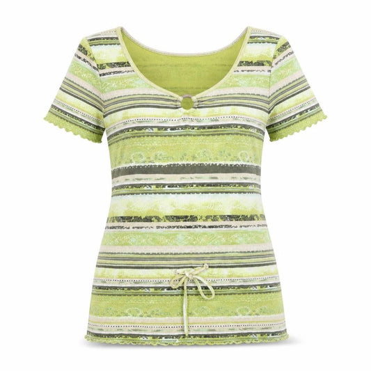 Via Appia Womens Green Geometric Polyester Basic T-Shirt Size 14 Square Neck - Ring Detail