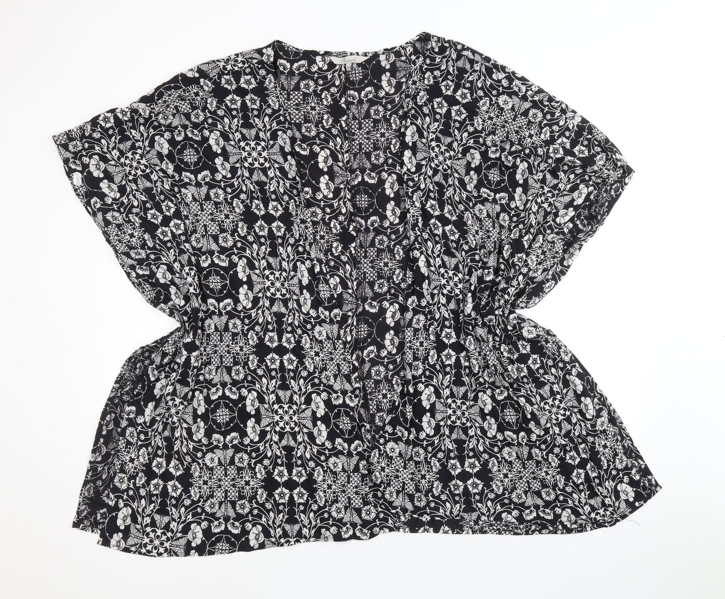Peacocks Womens Black Geometric Viscose Basic Blouse Size M Round Neck
