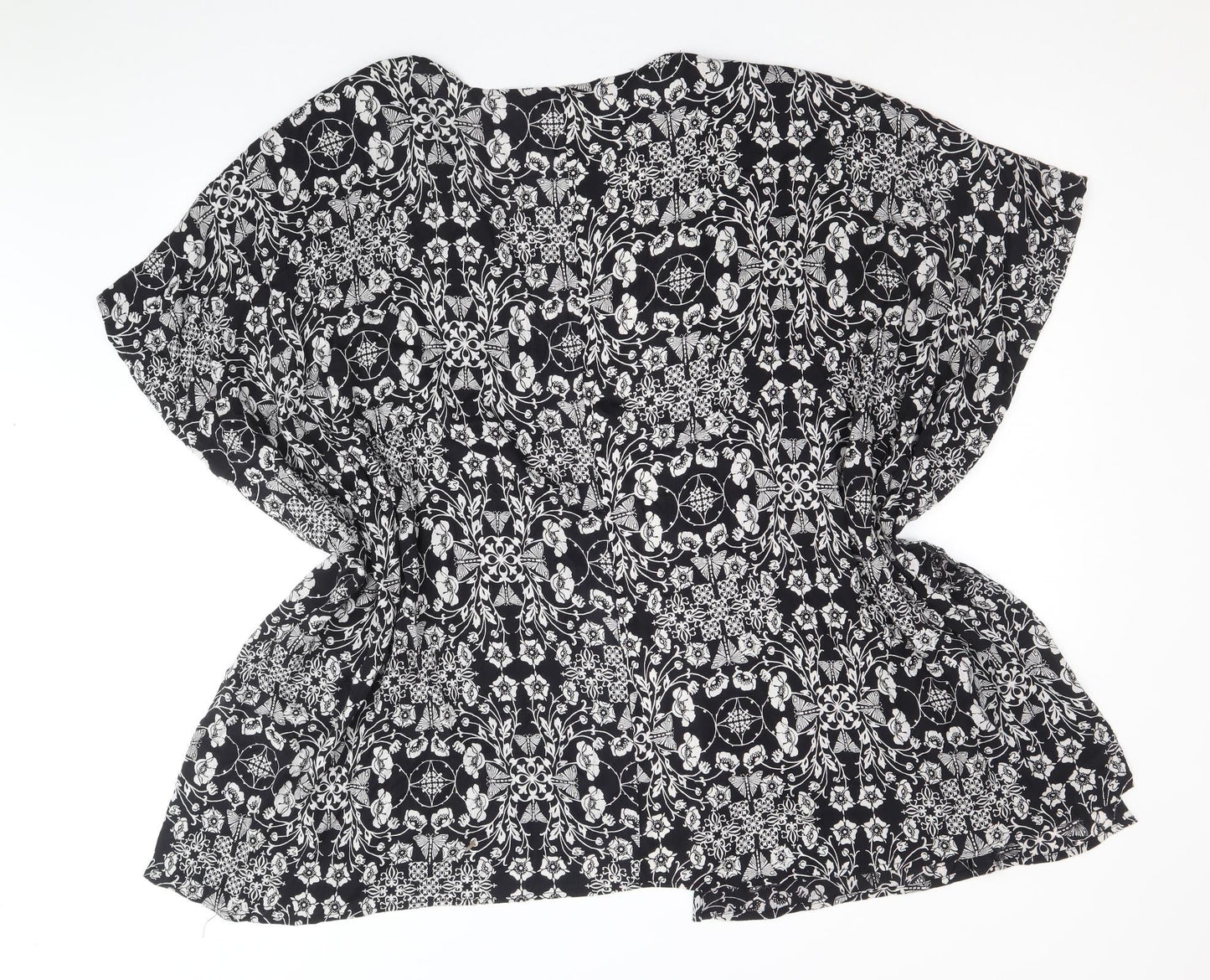 Peacocks Womens Black Geometric Viscose Basic Blouse Size M Round Neck