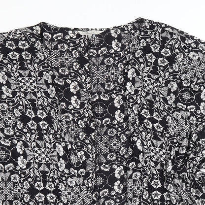 Peacocks Womens Black Geometric Viscose Basic Blouse Size M Round Neck
