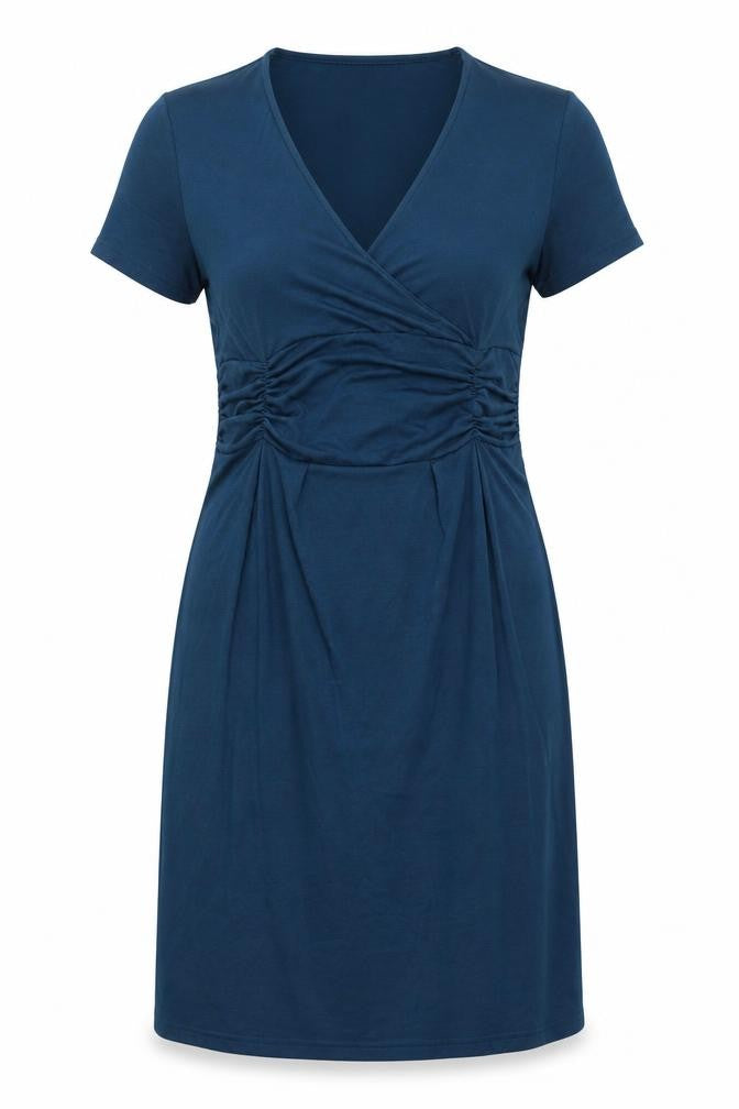 Mikeis Womens Blue Polyester A-Line Size M V-Neck Pullover