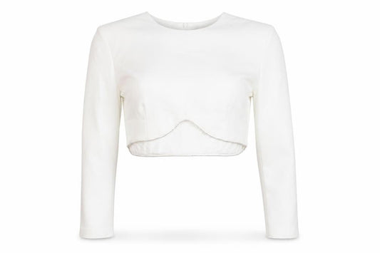 Zara Womens White Polyester Cropped Blouse Size XL Round Neck - Diamante Trim