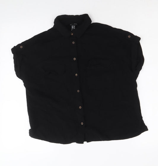 New Look Womens Black Viscose Basic Button-Up Size 8 Collared