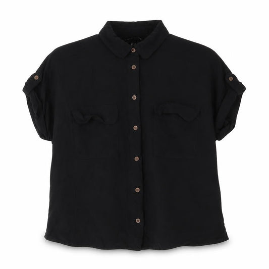 New Look Womens Black Viscose Basic Button-Up Size 8 Collared