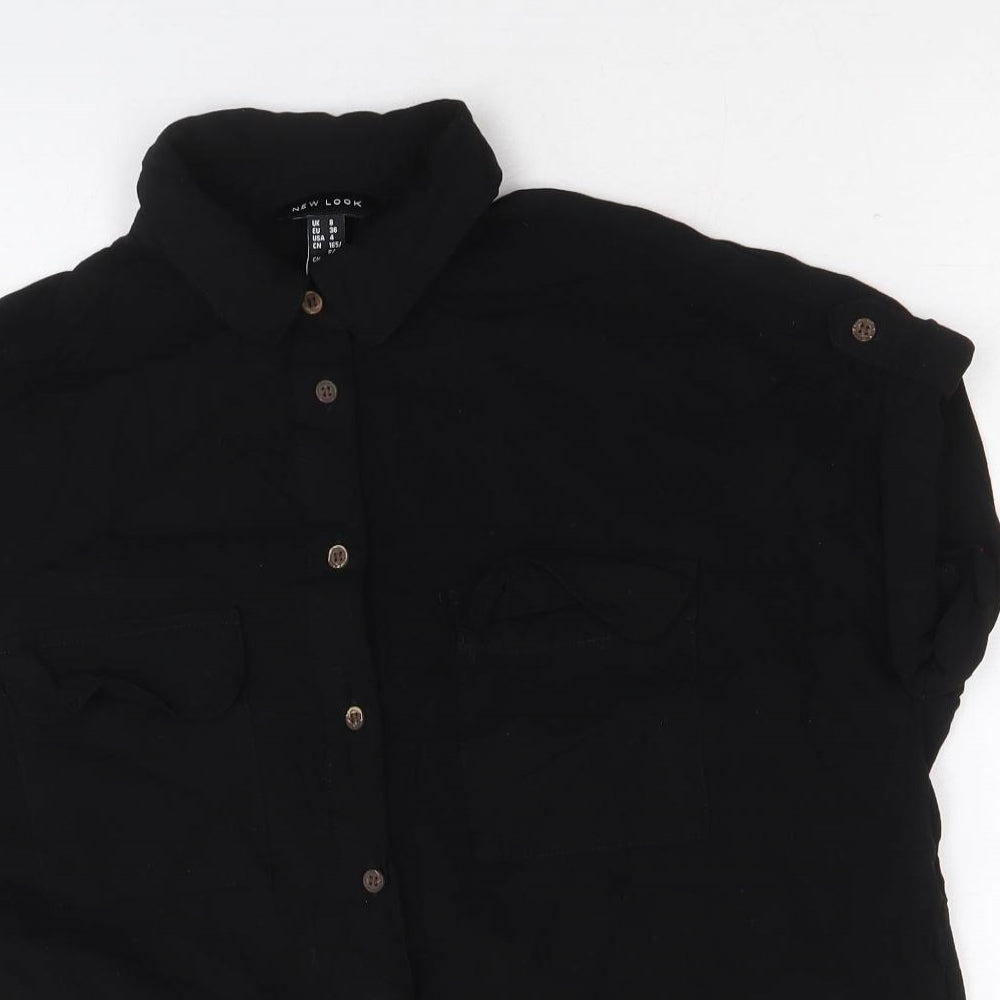 New Look Womens Black Viscose Basic Button-Up Size 8 Collared