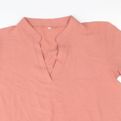 Preworn Womens Pink Polyester Basic Blouse Size XL V-Neck