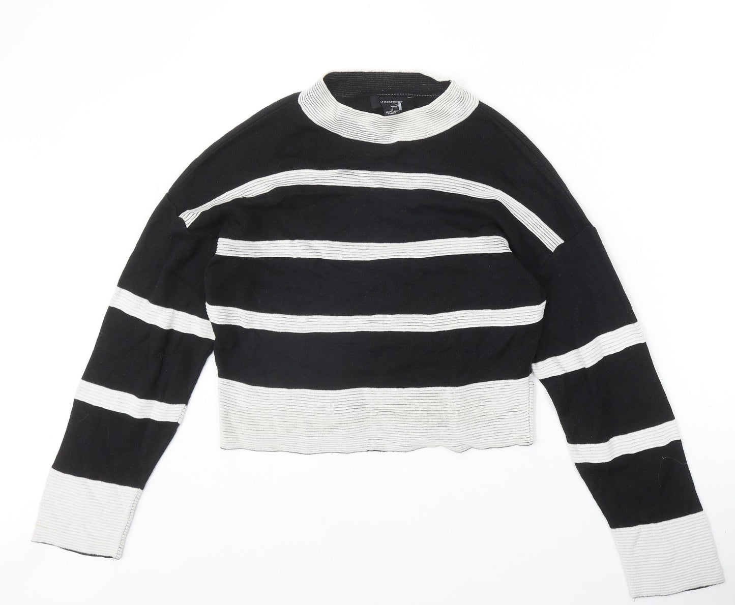 Atmosphere Womens Black Round Neck Striped Acrylic Pullover Jumper Size M