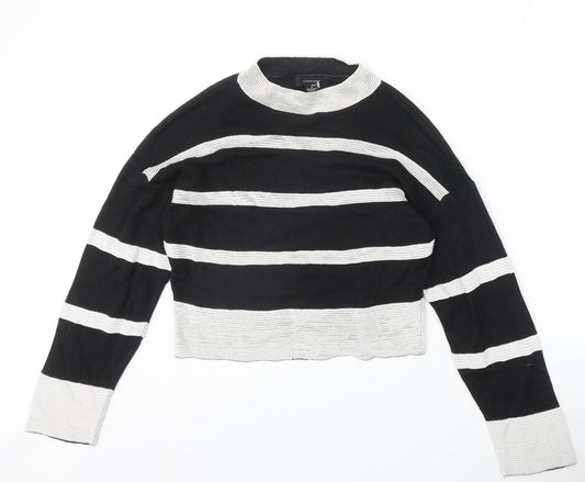 Atmosphere Womens Black Round Neck Striped Acrylic Pullover Jumper Size M