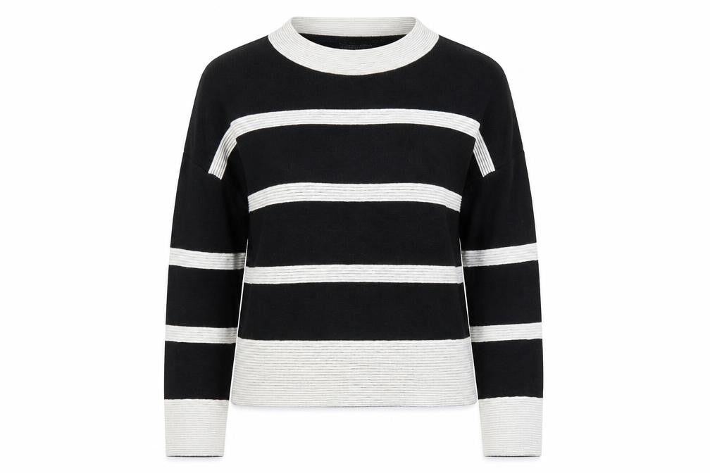 Atmosphere Womens Black Round Neck Striped Acrylic Pullover Jumper Size M