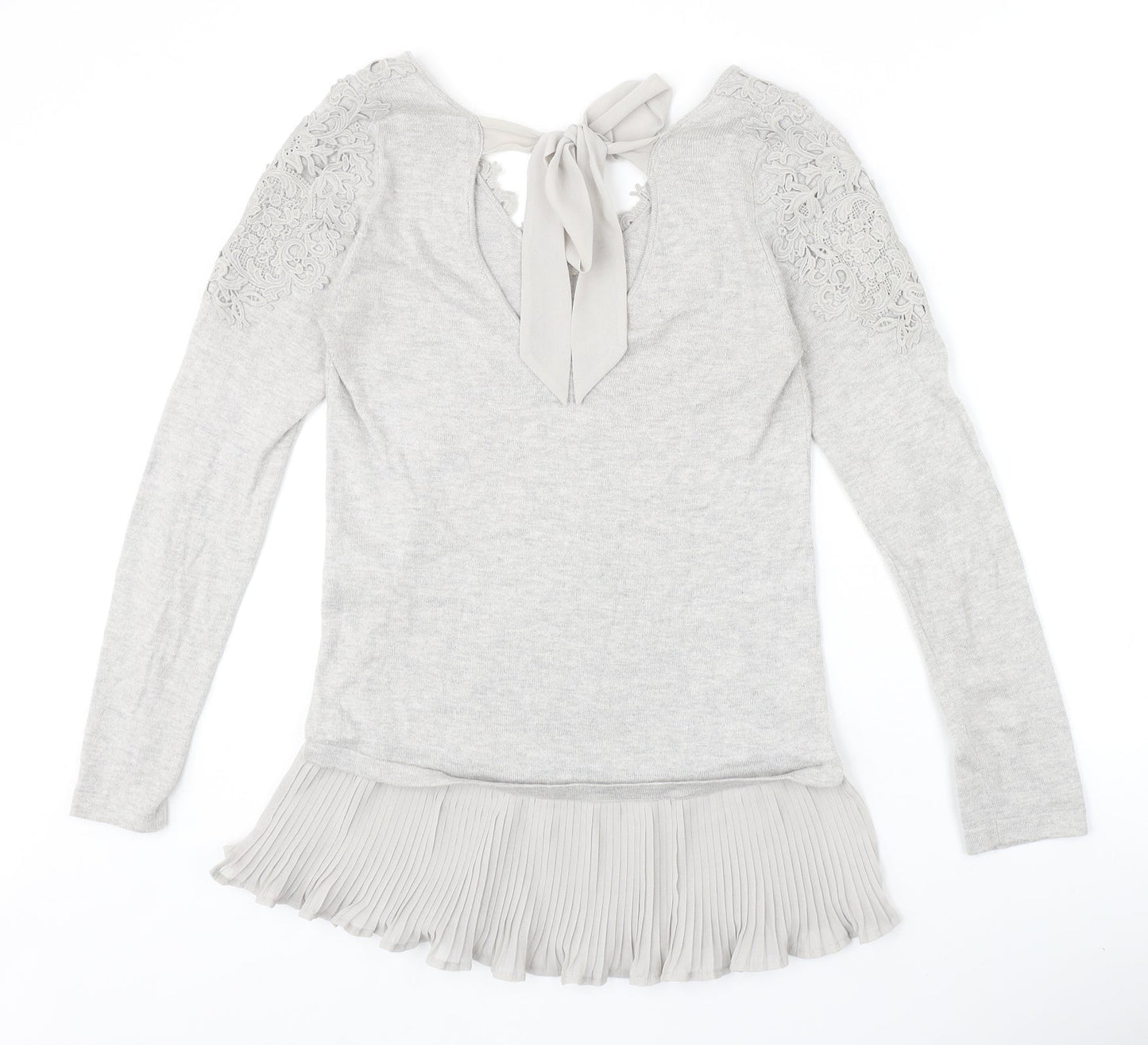 Coast Womens Grey V-Neck Polyamide Pullover Jumper Size XS