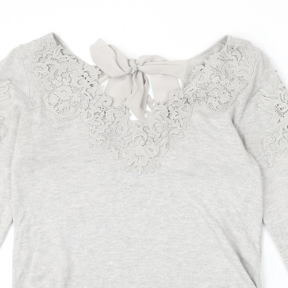 Coast Womens Grey V-Neck Polyamide Pullover Jumper Size XS
