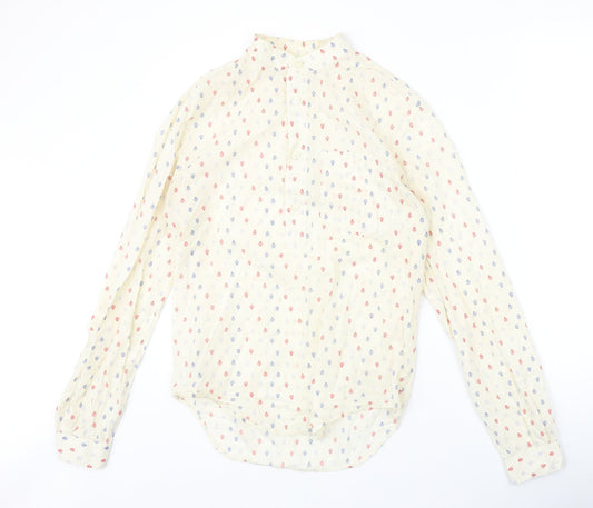Zara Mens Beige Geometric Polyester Button-Up Size S Round Neck Button