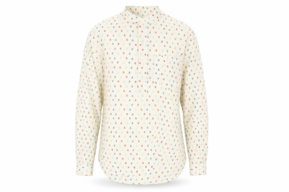 Zara Mens Beige Geometric Polyester Button-Up Size S Round Neck Button