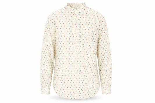 Zara Mens Beige Geometric Polyester Button-Up Size S Round Neck Button