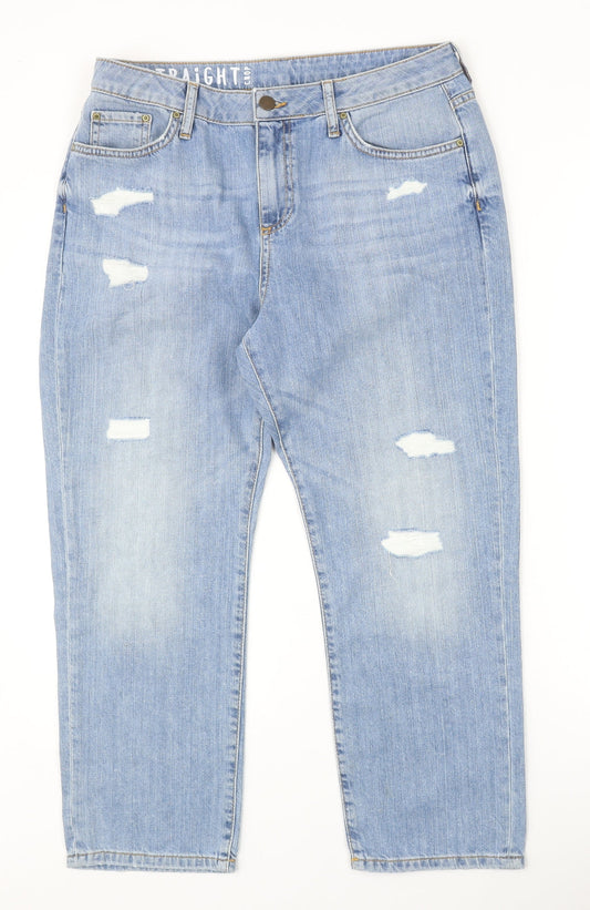 Preworn Womens Blue Cotton Straight Jeans Size 34 in Regular Zip