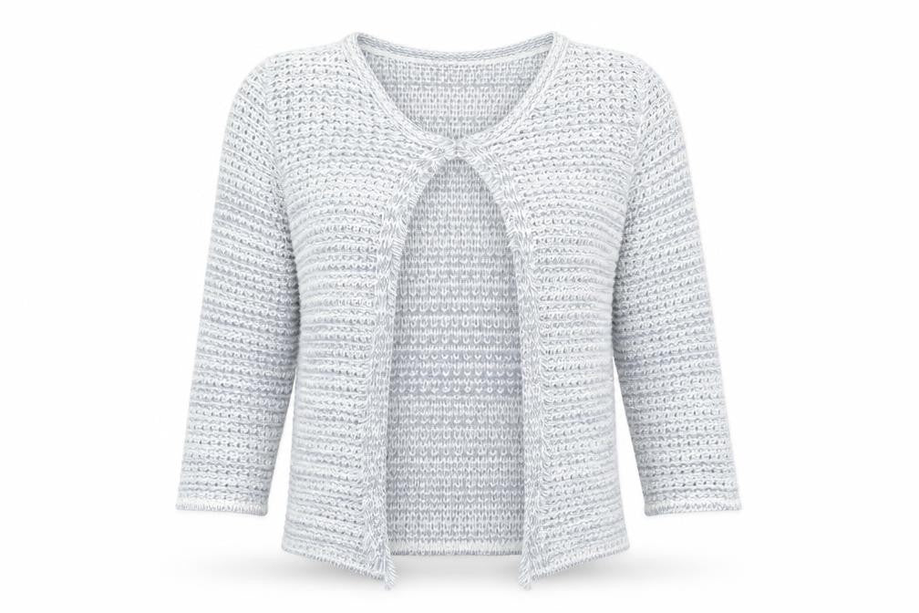 monari Womens Grey Round Neck Geometric Acrylic Cardigan Jumper Size 14
