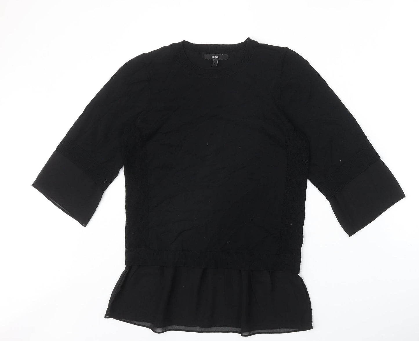 NEXT Womens Black Viscose Basic Blouse Size S Round Neck