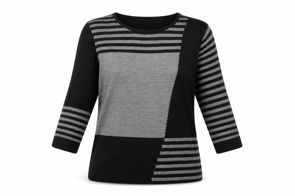 Julipa Womens Black Round Neck Geometric Acrylic Pullover Jumper Size 12