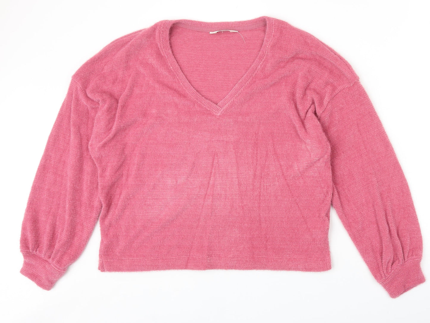Marks and Spencer Womens Pink V-Neck Polyester Pullover Jumper Size M