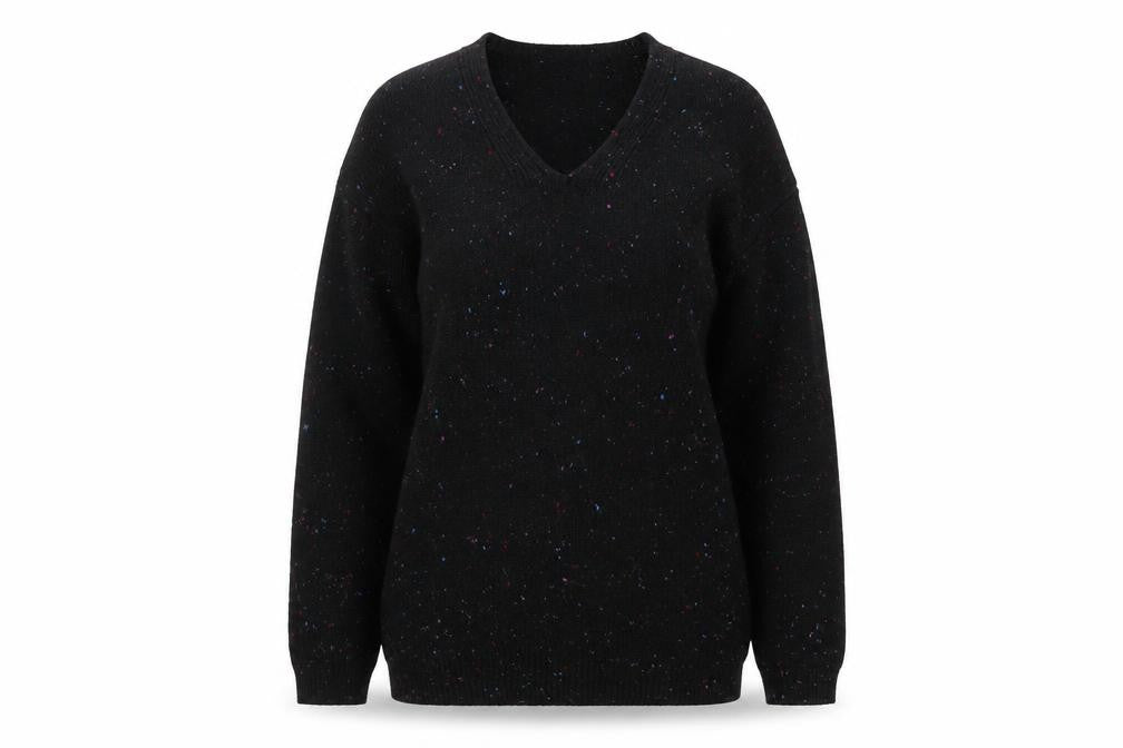 Marks & Spencer Womens Black V-Neck Geometric Acrylic Pullover Jumper Size XS