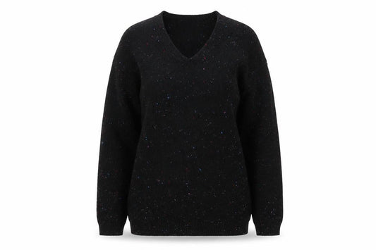 Marks & Spencer Womens Black V-Neck Geometric Acrylic Pullover Jumper Size XS