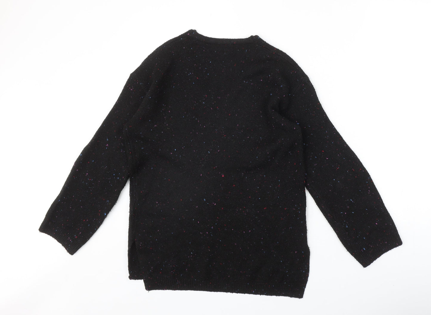Marks and Spencer Womens Black V-Neck Geometric Acrylic Pullover Jumper Size XS