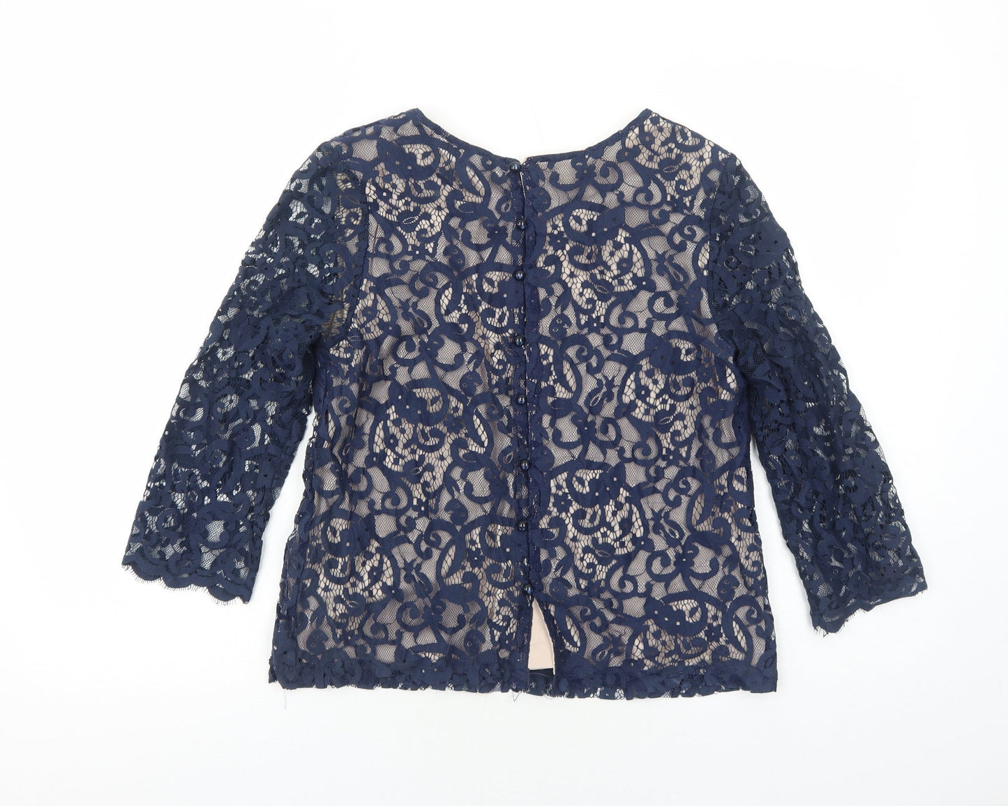 H&M Womens Blue Geometric Polyester Basic Blouse Size S Round Neck