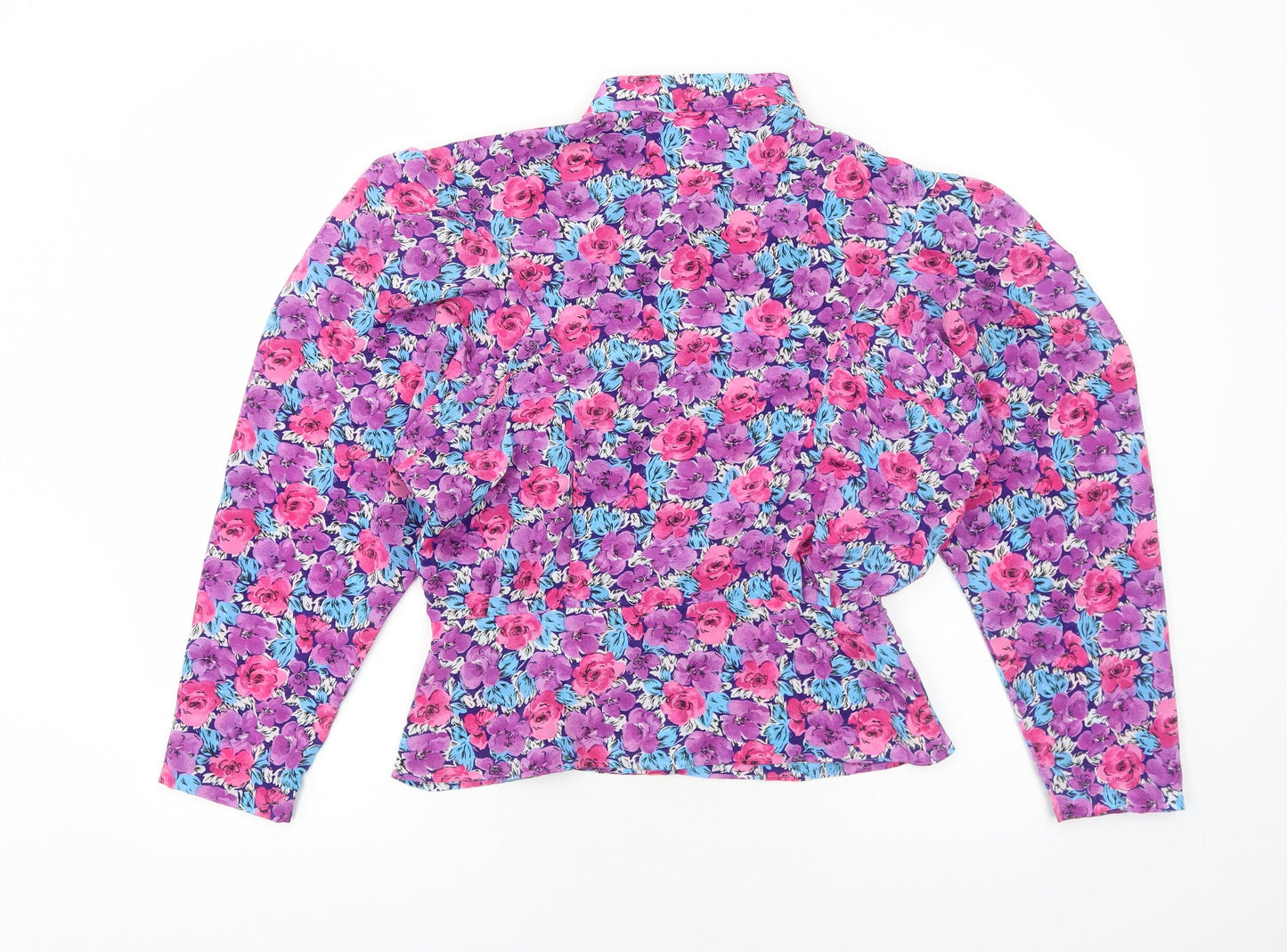Preworn Womens Purple Floral Polyester Basic Button-Up Size M Collared