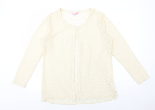 Michele Hope Womens Ivory Scoop Neck Polyester Cardigan Jumper Size 14 - Hook and Eye Closure