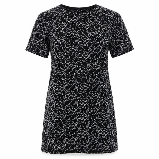 Womens Black Floral Polyester A-Line Size M Round Neck Pullover