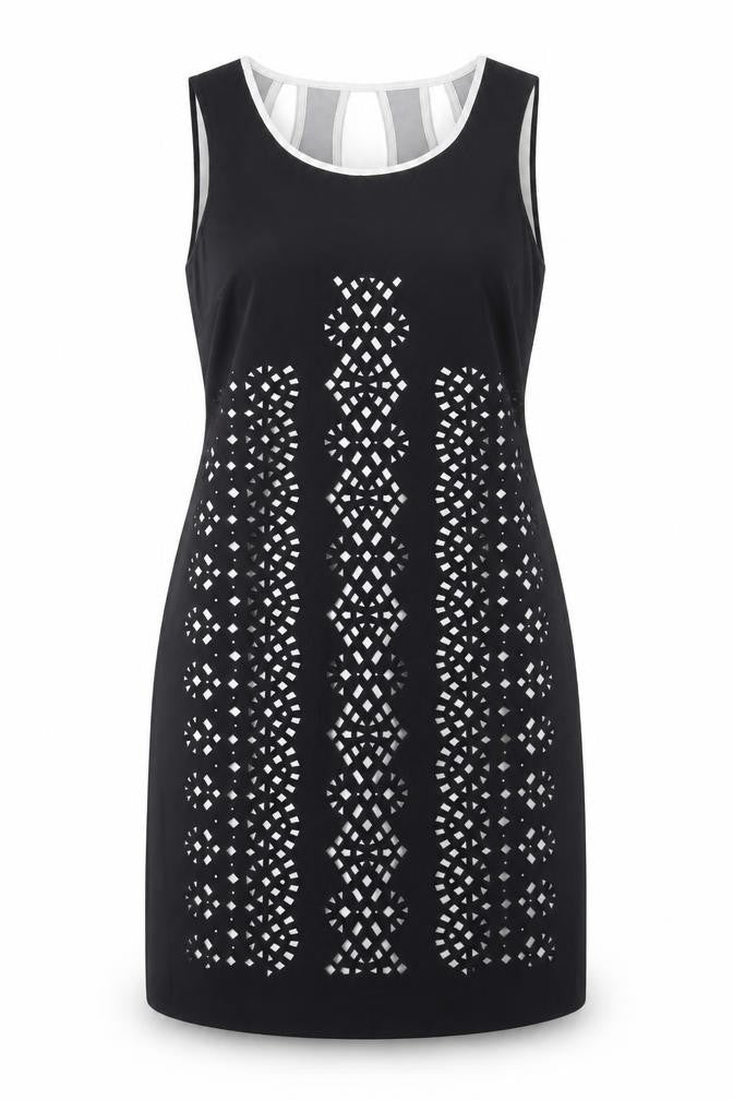 Per Una Womens Black Geometric Polyester Shift Size 14 Round Neck Pullover