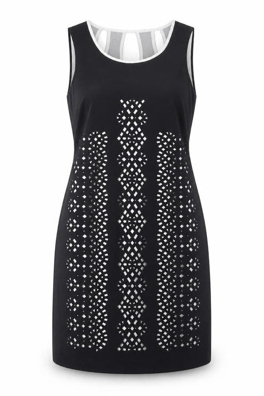 Per Una Womens Black Geometric Polyester Shift Size 14 Round Neck Pullover