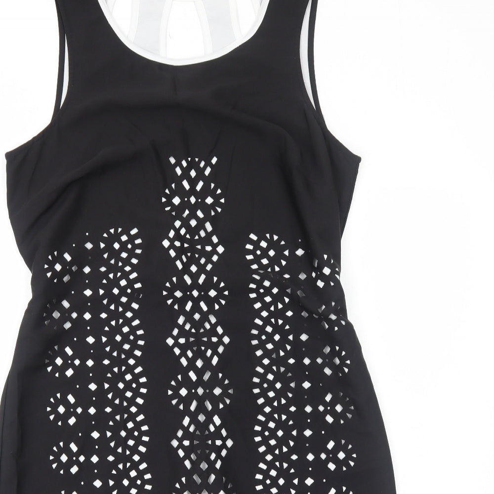 Per Una Womens Black Geometric Polyester Shift Size 14 Round Neck Pullover