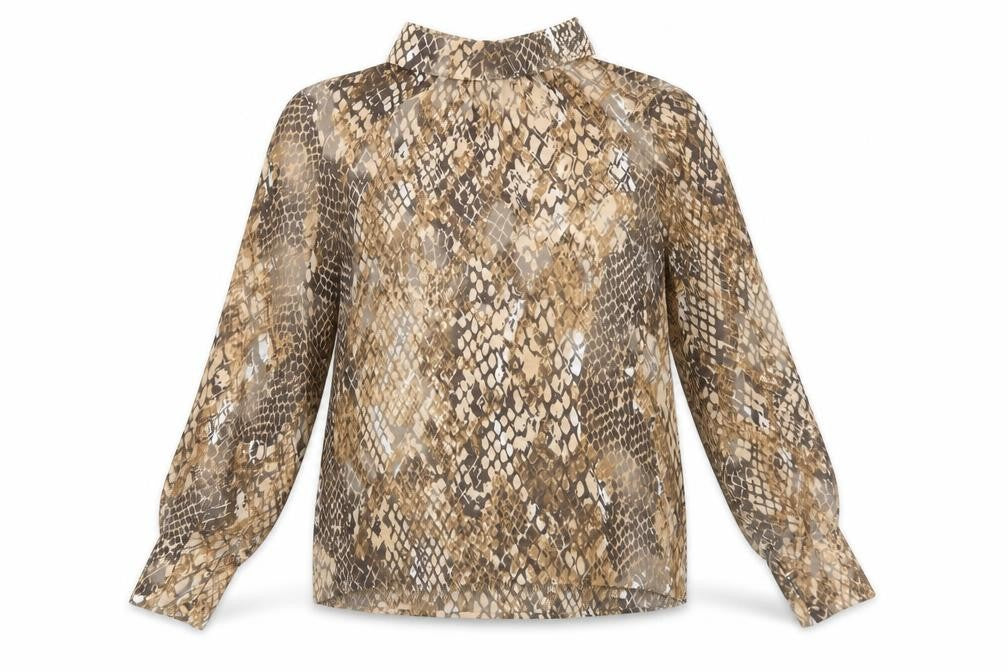 H&M Womens Brown Animal Print Polyester Basic Blouse Size 10 Mock Neck - Snake Print