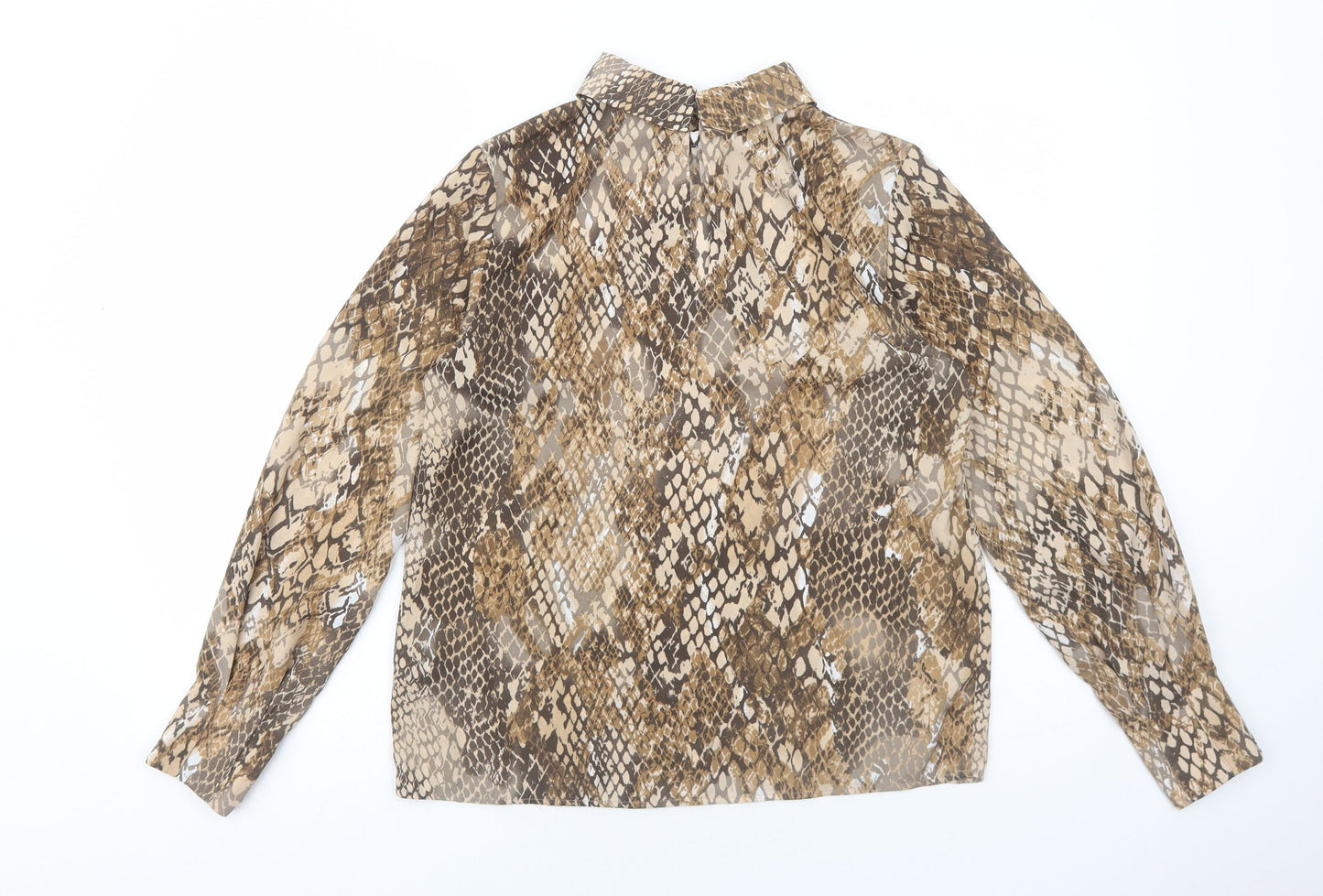 H&M Womens Brown Animal Print Polyester Basic Blouse Size 10 Mock Neck - Snake Print
