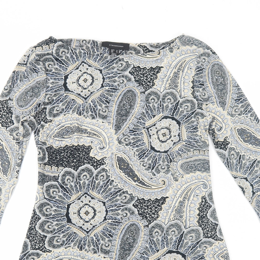 Atmosphere Womens Grey Geometric Polyester A-Line Size 10 Round Neck Pullover
