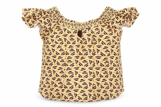 Preworn Womens Ivory Geometric Cotton Basic Blouse Size L Off the Shoulder