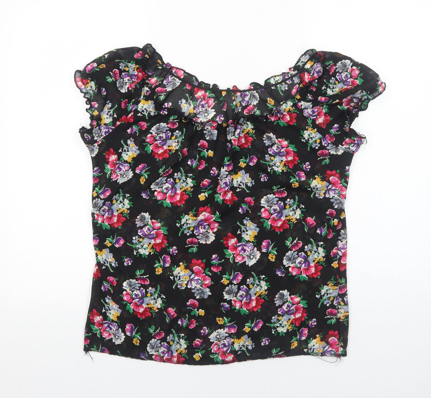 Preworn Womens Black Floral Polyester Cropped Blouse Size M Off the Shoulder - Bardot