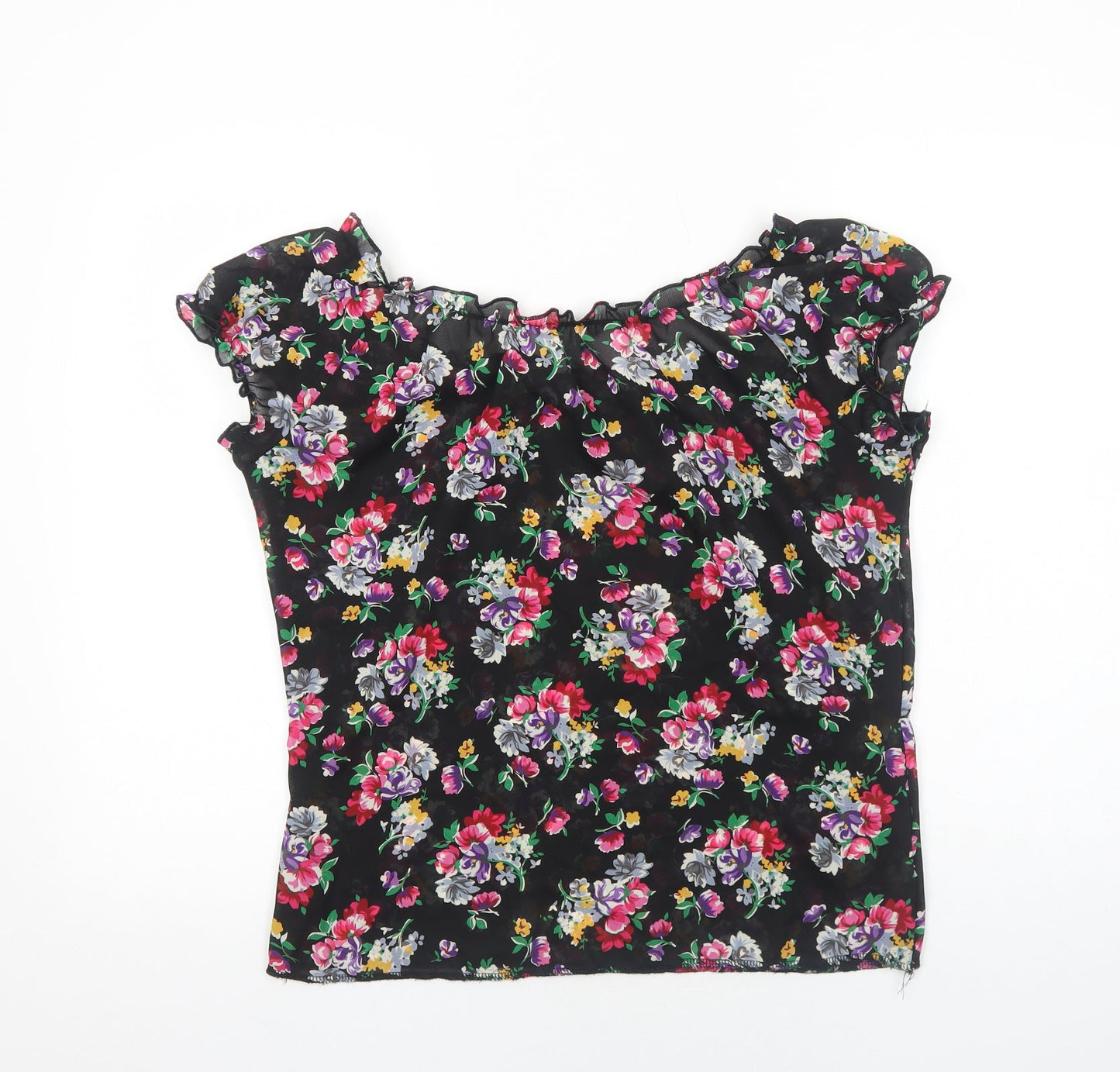 Preworn Womens Black Floral Polyester Cropped Blouse Size M Off the Shoulder - Bardot