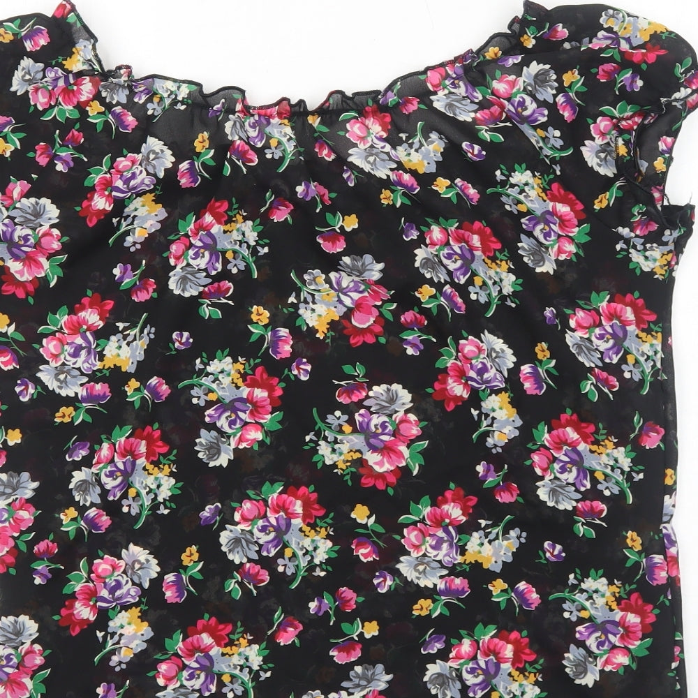 Preworn Womens Black Floral Polyester Cropped Blouse Size M Off the Shoulder - Bardot