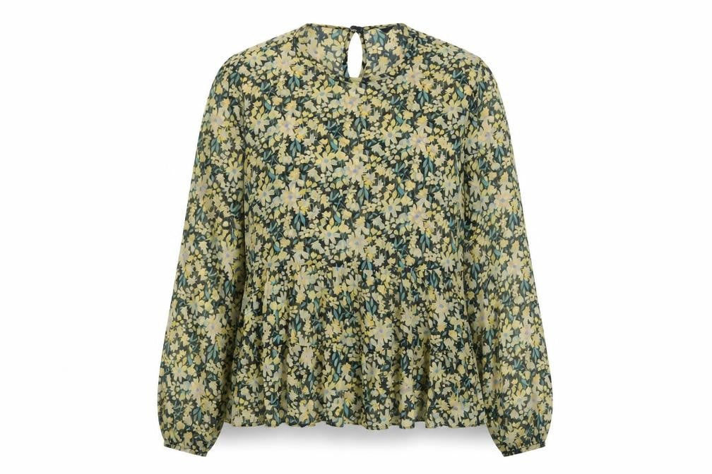 George Womens Yellow Floral Polyester Basic Blouse Size 14 Round Neck