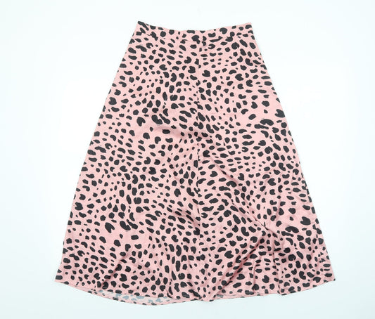Preworn Womens Pink Animal Print Polyester Swing Skirt Size S Zip - Leopard Pattern