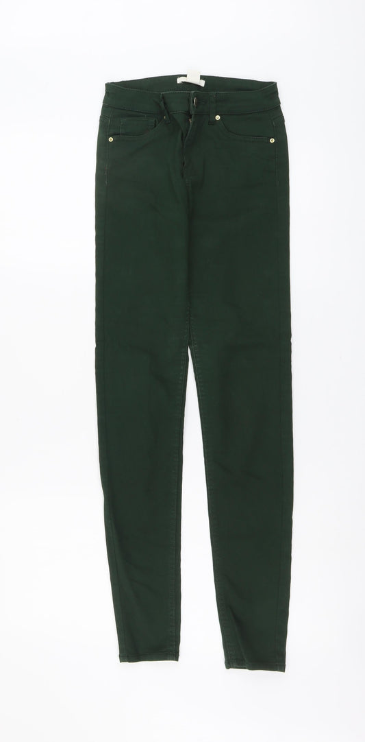 H&M Womens Green Cotton Skinny Jeans Size 4 L29 in Regular Button