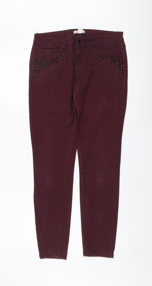 FOREVER 21 Womens Red Cotton Skinny Jeans Size 14 L29 in Regular Button