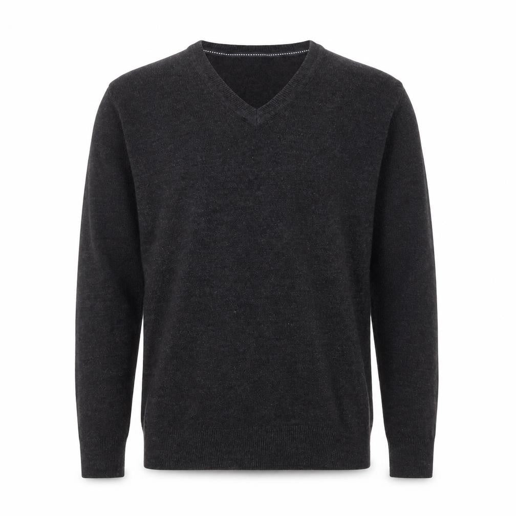 Easy Mens Grey V-Neck Acrylic Pullover Jumper Size M Long Sleeve