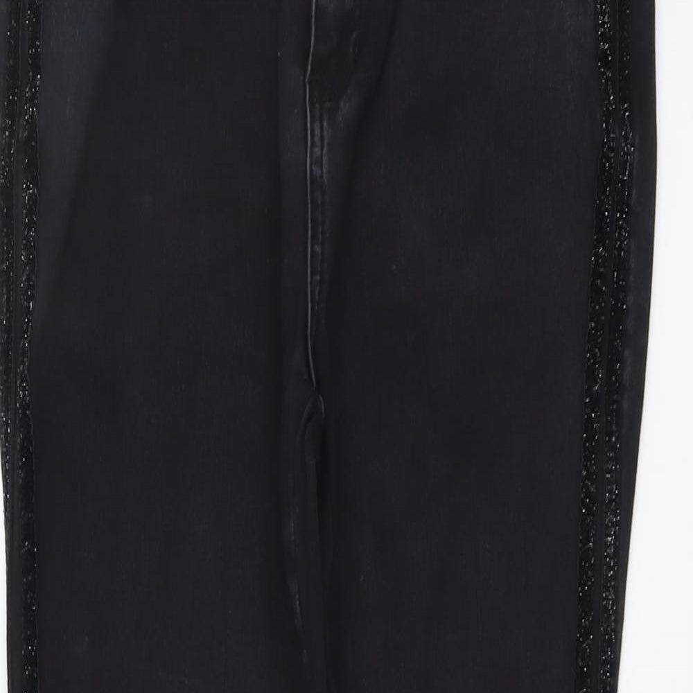 B.YOU Womens Black Cotton Skinny Jeans Size 10 L28 in Regular Button - Side Stripe Detail