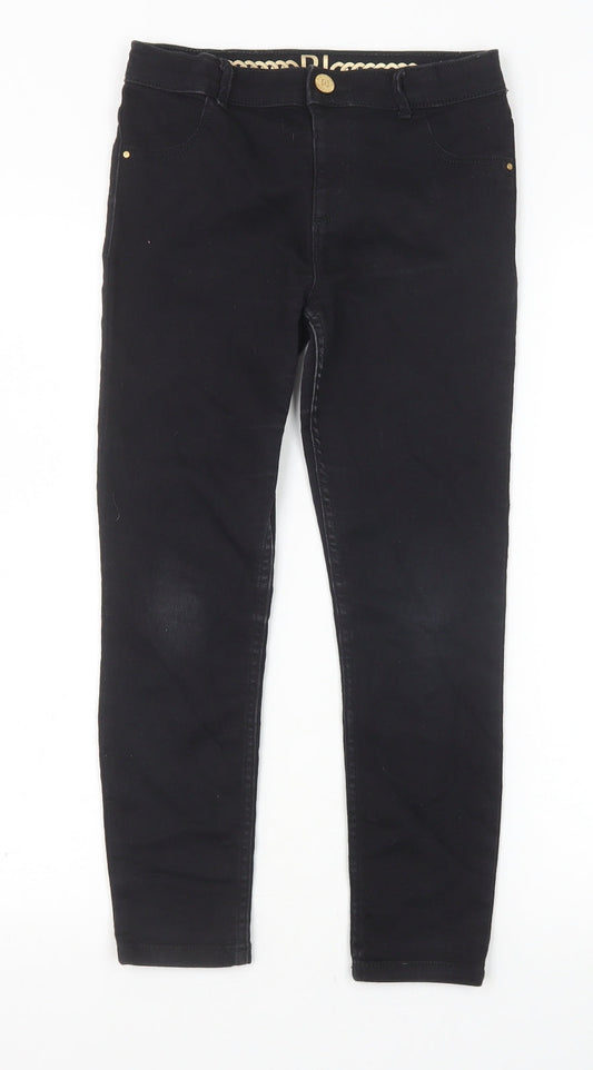 River Island Girls Black Cotton Skinny Jeans Size 9 Years Slim Zip